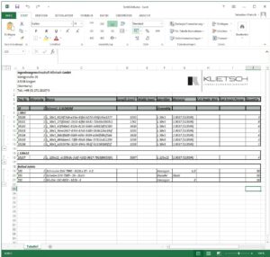 Screenshot Solidsteel Exceldatei von Stücklisten