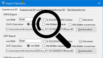 Export Optionen Dateiformat 2D