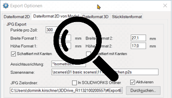 Export Optionen Dateiformat 2D Modell