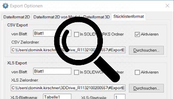 Export Optionen Stücklistenformat