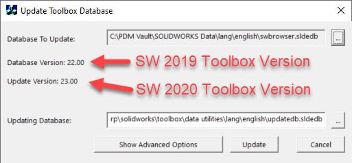 SOLIDWORKS Toolbox Update in PDM Umgebung - Screenshot als Update starten