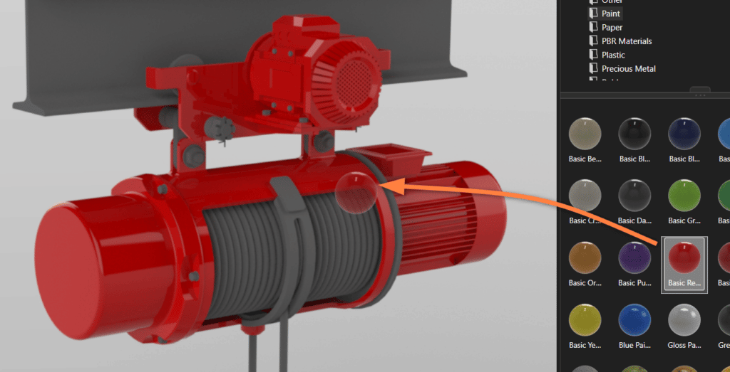 Rendering von Deckenkran SOLIDWORKS Visualize - Teile zusammenführen - Rendering-Tipps