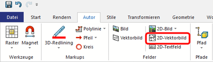 Werkzeuge in SOLIDWORKS Composer einfügen - Screenshot Einfügen Vektor2D