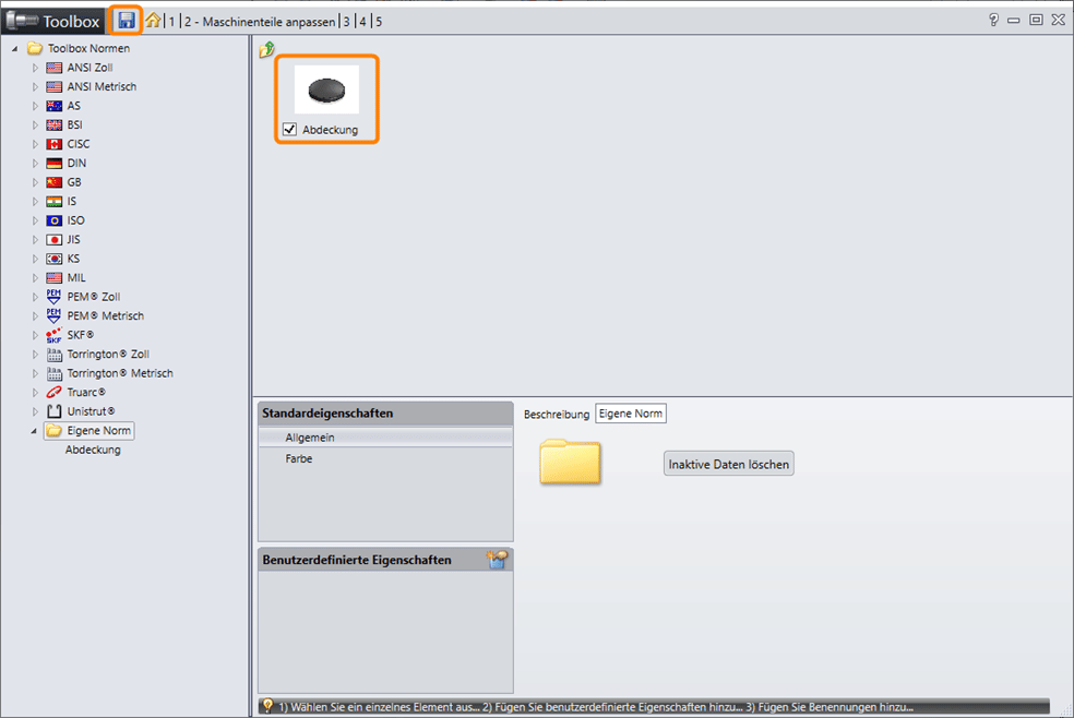 Eigene SOLIDWORKS Teile in Toolbox einfügen - Screenshot Datei Norm hinzufügen