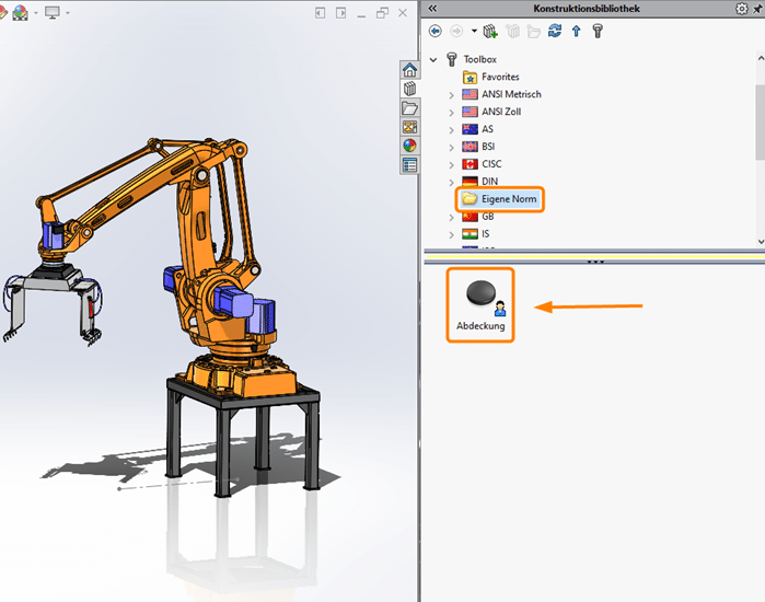 Eigene SOLIDWORKS Teile in Toolbox einfügen - Screenshot neue Teile hinzufügen