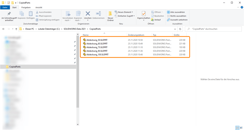 Eigene SOLIDWORKS Teile in Toolbox einfügen - Screenshot Kopien angelegt
