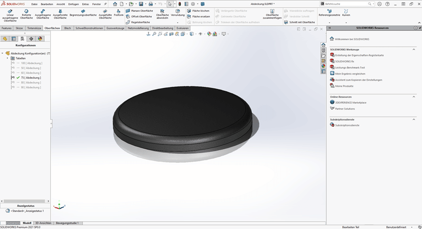 Eigene SOLIDWORKS Teile in Toolbox einfügen - Screenshot Teile Konfiguration