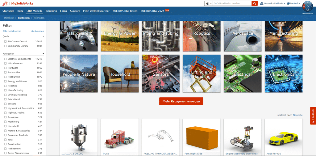 MySolidWorks Vorteile und Funktionen - Screenshot CAD-Modelle