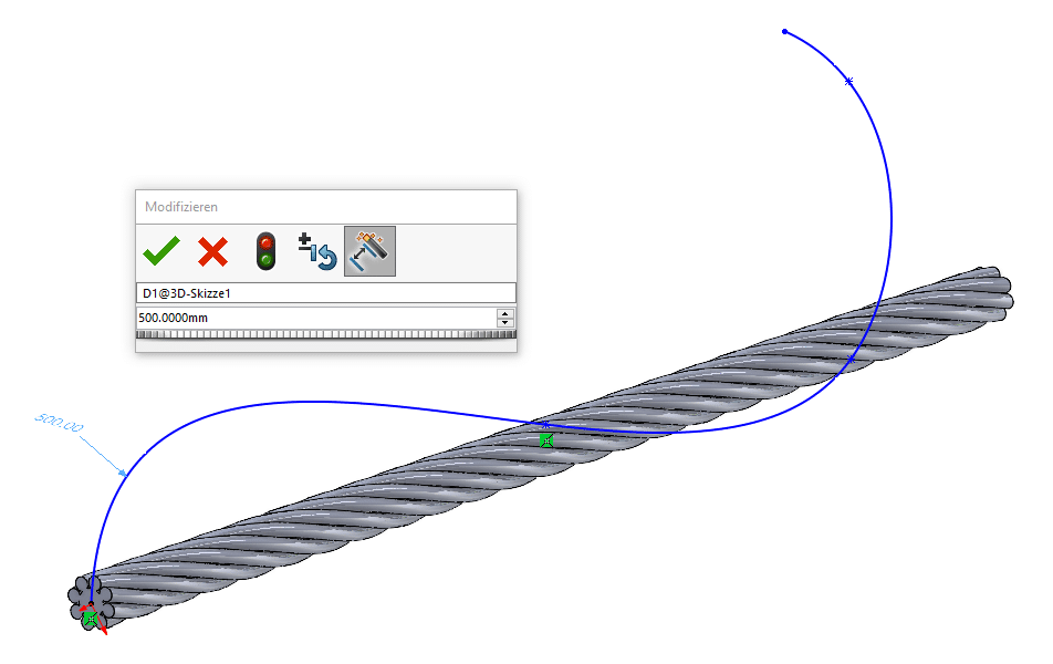 Drahtseil SOLIDWORKS & Visualize darstellen - 3DSkizze Bahn