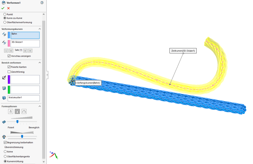 Drahtseil SOLIDWORKS & Visualize darstellen - Verformungskurven