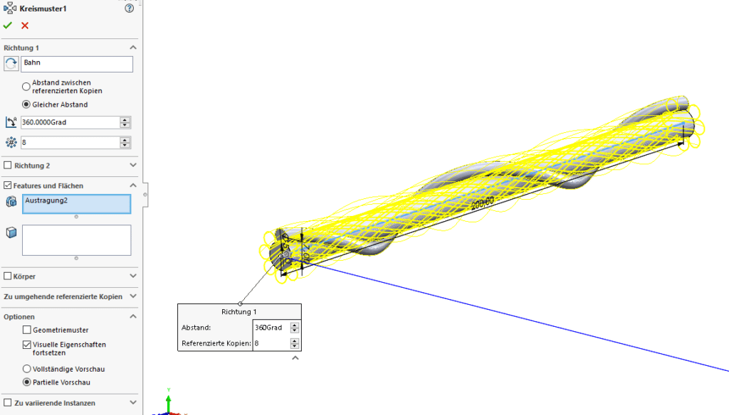 Drahtseil SOLIDWORKS & Visualize darstellen - Austragung mustern