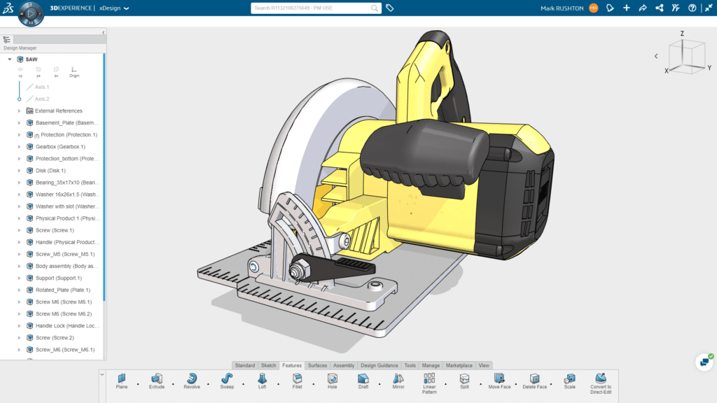 Screenshot 3DEXPERIENCE Plattform 3D Creator - Konstruktion einer Säge