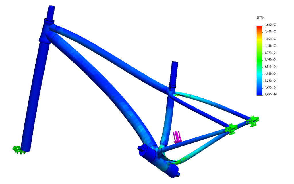 Fahrradrahmen Metall 3D-Druck Karbonrohre - Screenshot Rahmen SOLIDWORKS Topologieoptimierung