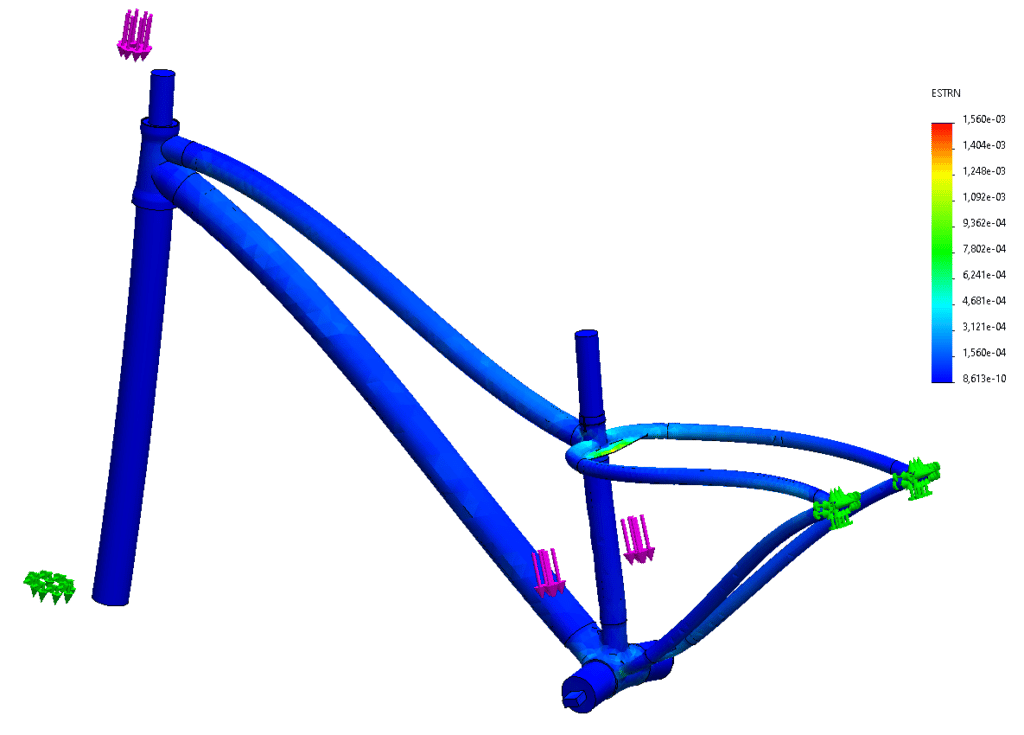 Fahrradrahmen Metall 3D-Druck Karbonrohre - Screenshot Rahmen SOLIDWORKS Topologieoptimierung