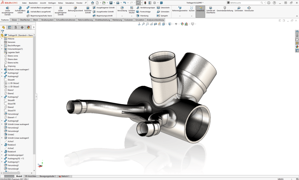 Fahrradrahmen Metall 3D-Druck Karbonrohre - Screenshot Teil in SOLIDWORKS 