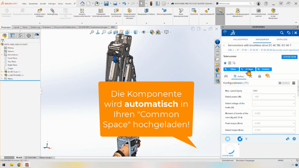 Screenshot Automatischer Upload Common Space - PartSupply - Verbindungselemente in SOLIDWORKS einfügen