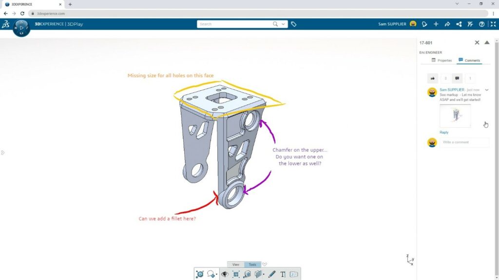 Screenshot 3DPlay Konstruktion mit Markups