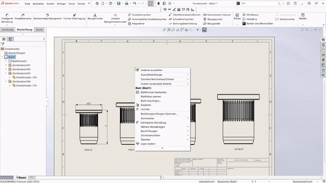 SOLIDWORKS Lieblingsfeatures: Familientabelle in Zeichnungen